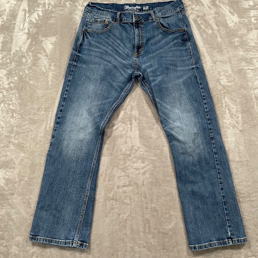Wrangler Retro Jeans Mens 34x29 Blue Denim Slim Bootcut Western Cowboy Rodeo